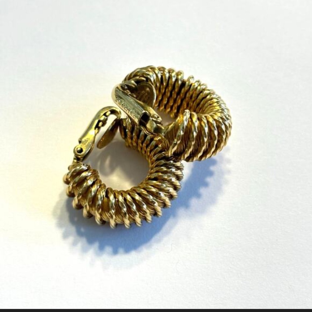 Vintage Gold Textured Clip-On Hoop Earrings